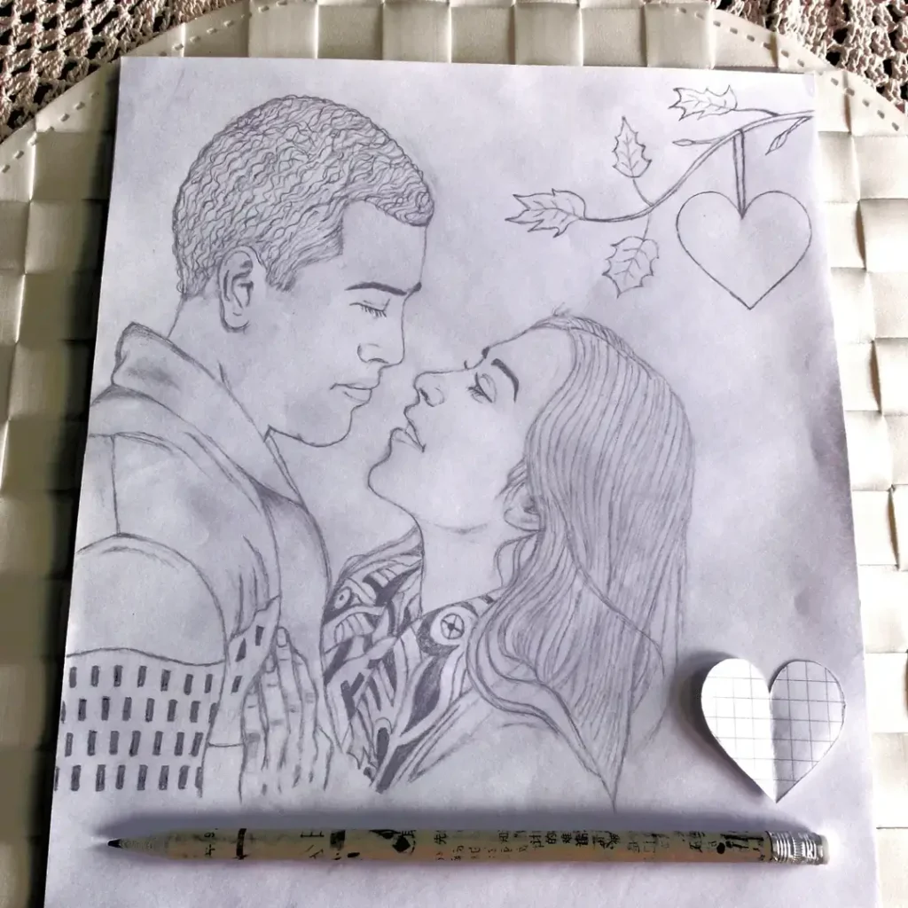Pencil sketch of couple in love Stock Photo - Alamy